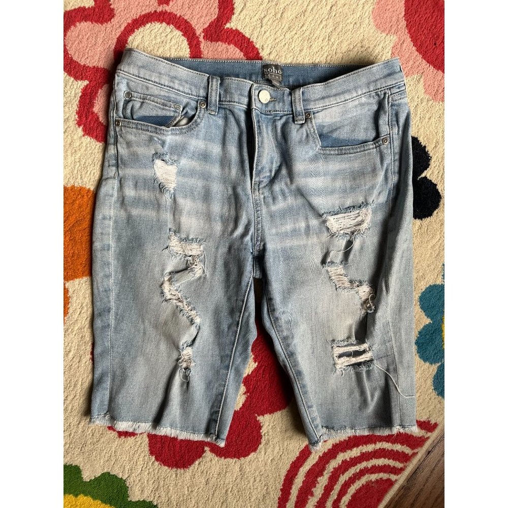 Soho New York and Company distressed denim jean shorts sz 4